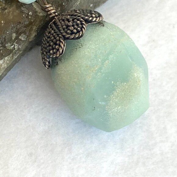 Sterling Silver 925 Turquoise Quartz Green Calcite Beaded Pendant Necklace 18" - Picture 4 of 16